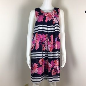 Vince camuto navy floral striped dress large